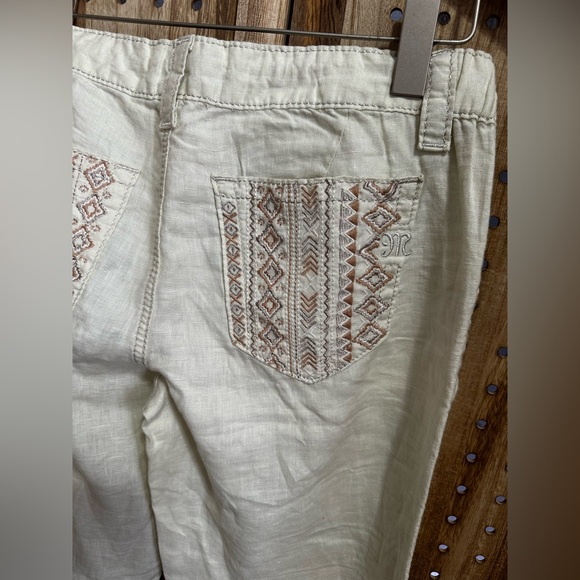 GUC Miss Me Jeans Cream 100% Linen Embroidered Drawstring Wide Leg Size Medium - Picture 9 of 9
